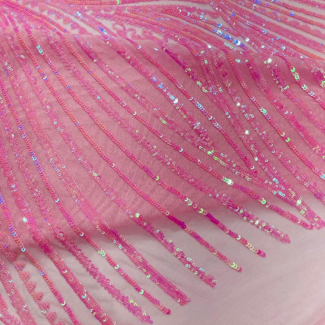 Luxury Shiny Sequin 4-Way Stretch Mesh Fabric – Prom & Evening Dress Material By The Yard. Candy Pink