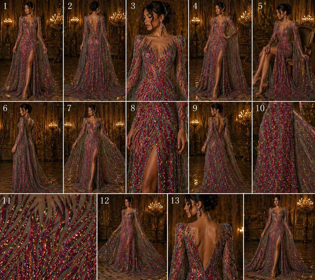Feather Design Luxury Iridescent Shiny Sequin - RAINBOW - 4 Way Stretch Mesh Fabric – Prom & Evening Dress Material By The Yard.