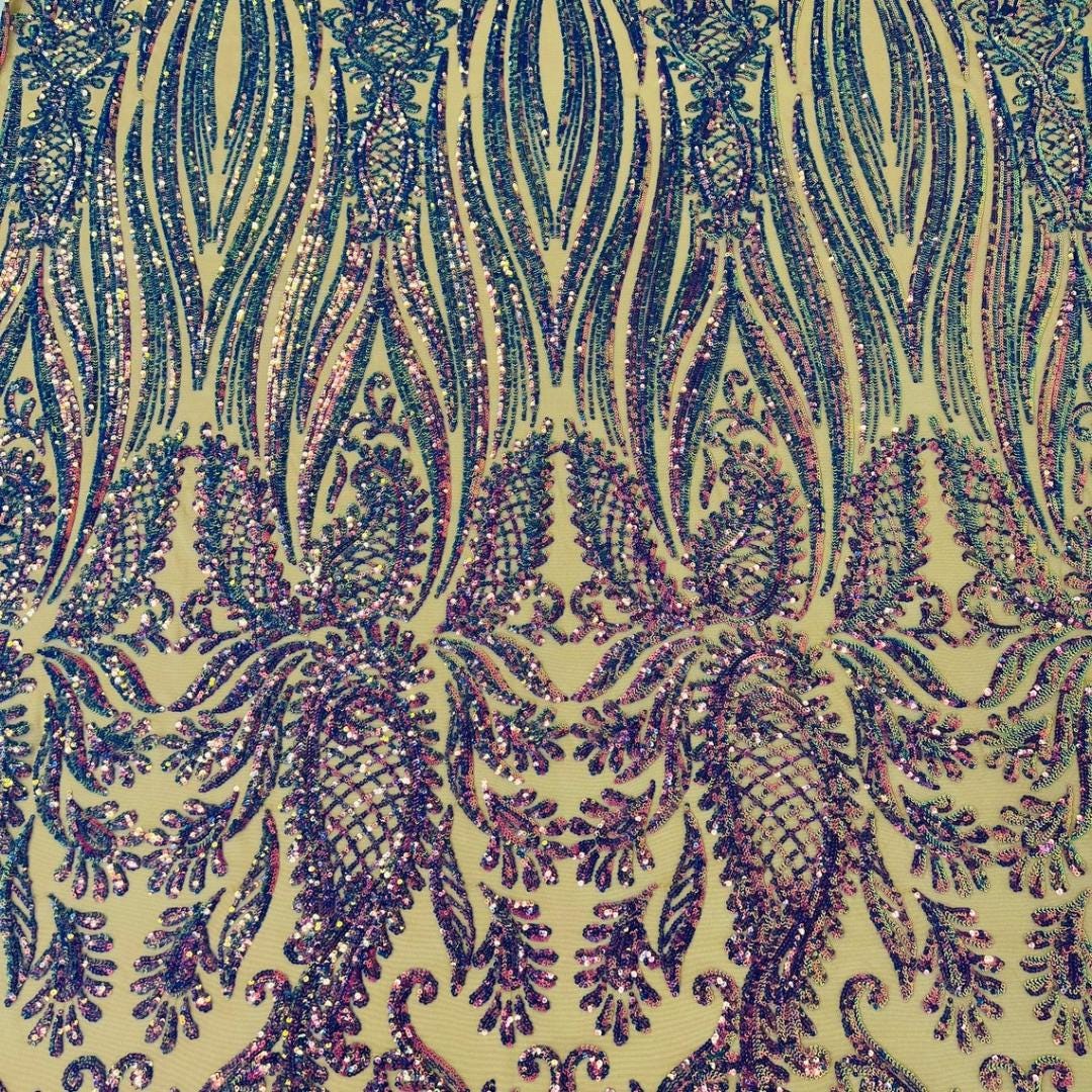 LAVENDER - Luxury Iridescent Shiny Sequin 4-Way Stretch Mesh Fabric – Prom & Evening Dress Material By The Yard.
