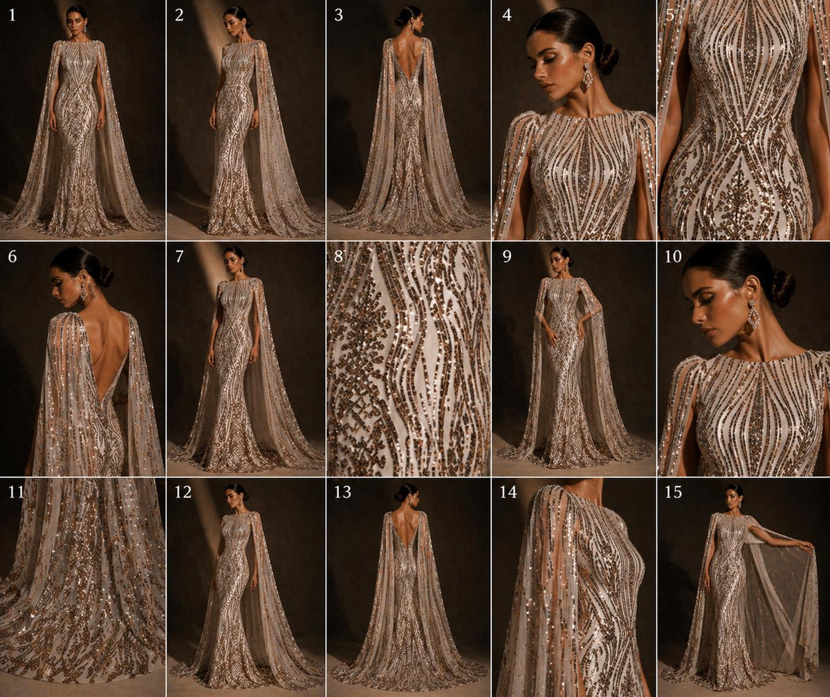 ROSE GOLD - Luxury Shiny Sequin 4-Way Stretch Mesh Fabric – Prom & Evening Dress Material By The Yard.