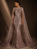 DUSTY ROSE - Luxury Shiny Sequin 4-Way Stretch Mesh Fabric – Prom & Evening Dress Material By The Yard.