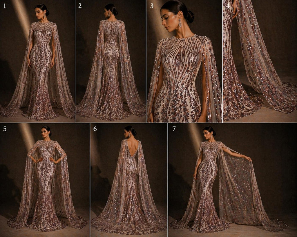DUSTY ROSE - Luxury Shiny Sequin 4-Way Stretch Mesh Fabric – Prom & Evening Dress Material By The Yard.
