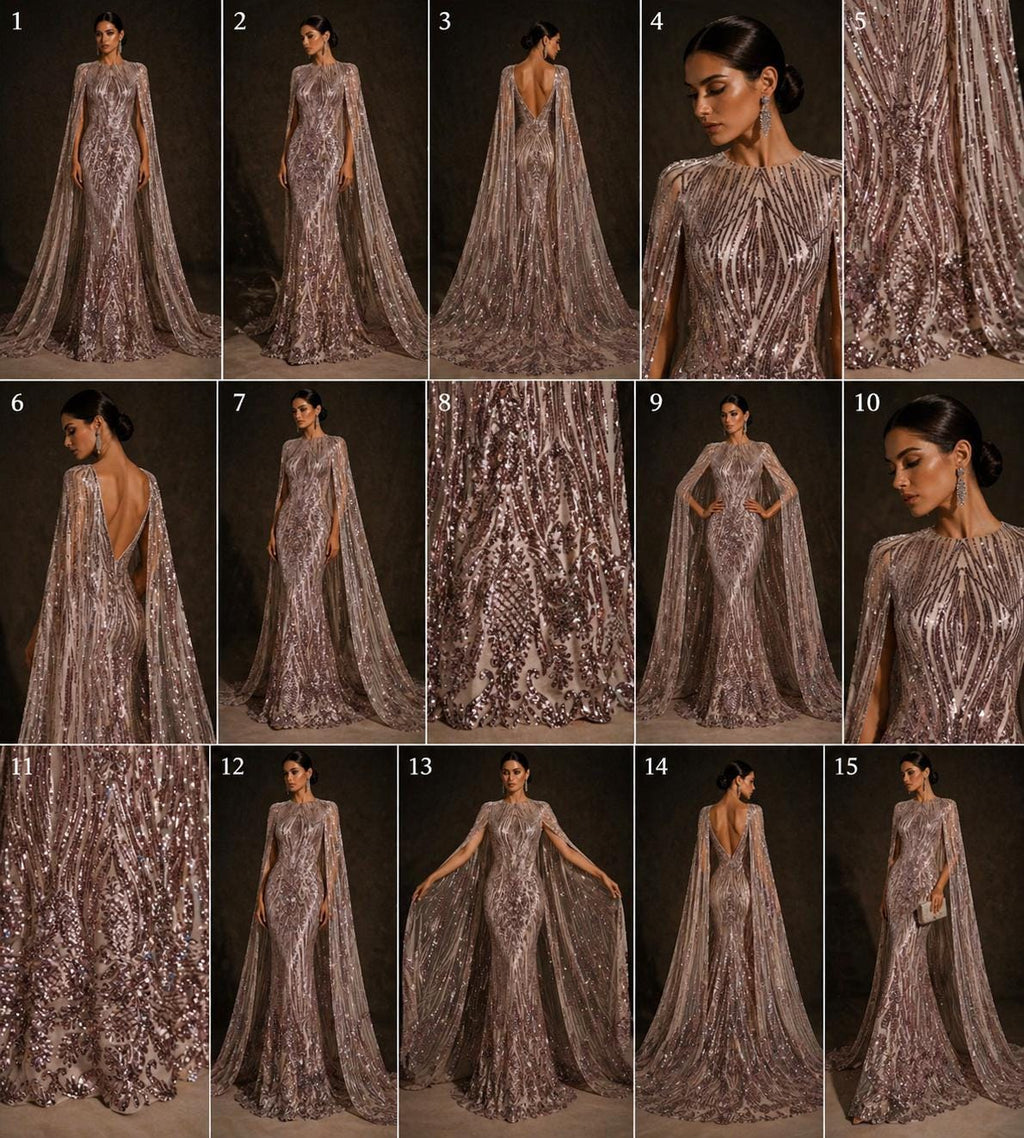 DUSTY ROSE - Luxury Shiny Sequin 4-Way Stretch Mesh Fabric – Prom & Evening Dress Material By The Yard.