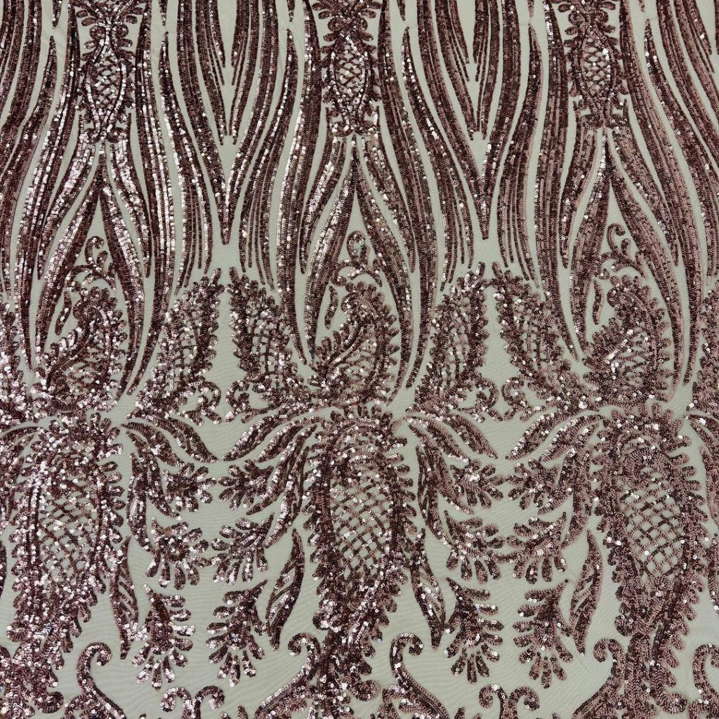DUSTY ROSE - Luxury Shiny Sequin 4-Way Stretch Mesh Fabric – Prom & Evening Dress Material By The Yard.