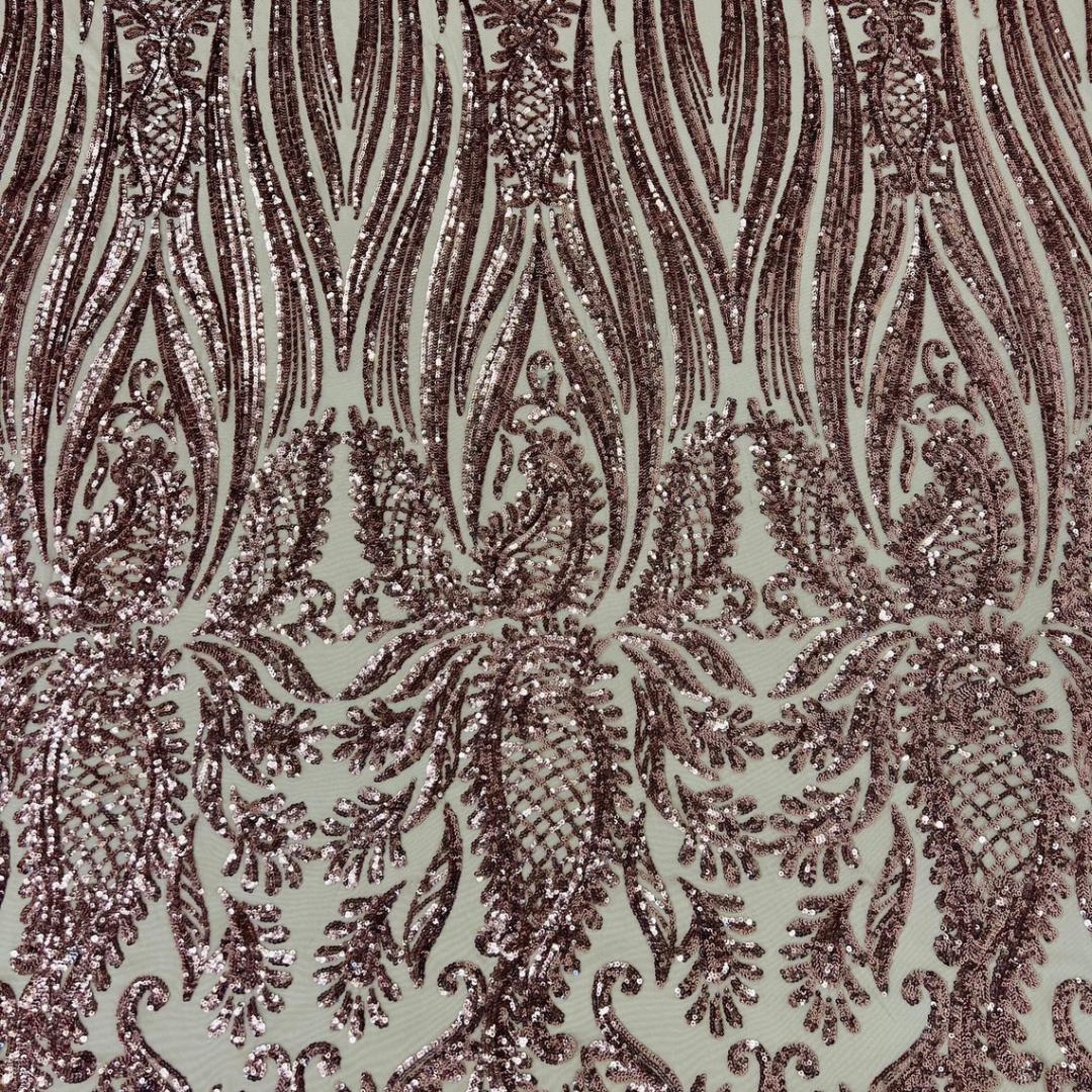 DUSTY ROSE - Luxury Shiny Sequin 4-Way Stretch Mesh Fabric – Prom & Evening Dress Material By The Yard.