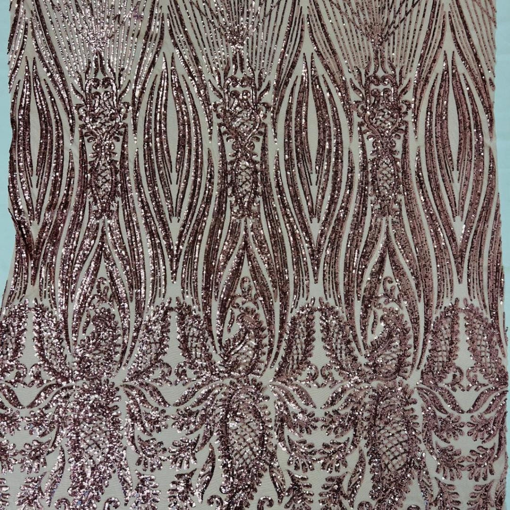 DUSTY ROSE - Luxury Shiny Sequin 4-Way Stretch Mesh Fabric – Prom & Evening Dress Material By The Yard.