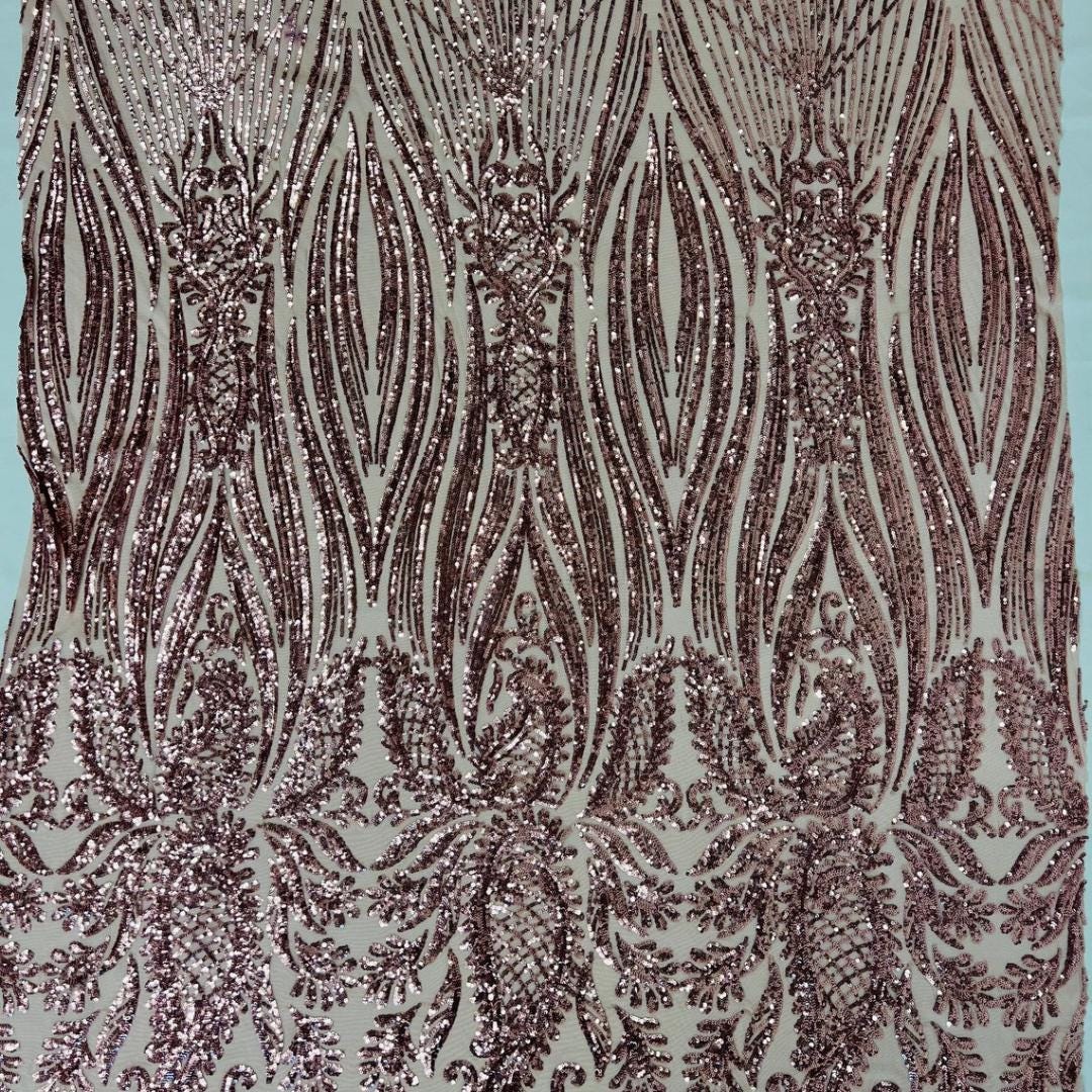 DUSTY ROSE - Luxury Shiny Sequin 4-Way Stretch Mesh Fabric – Prom & Evening Dress Material By The Yard.