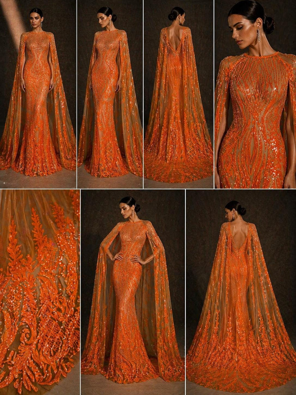 ORANGE - Luxury Shiny Sequin 4-Way Stretch Mesh Fabric – Prom & Evening Dress Material By The Yard.