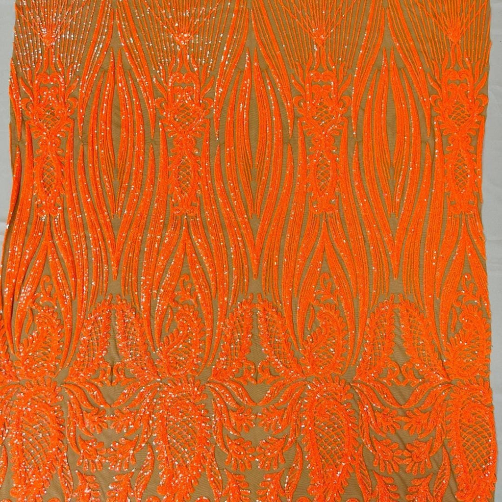 ORANGE - Luxury Shiny Sequin 4-Way Stretch Mesh Fabric – Prom & Evening Dress Material By The Yard.