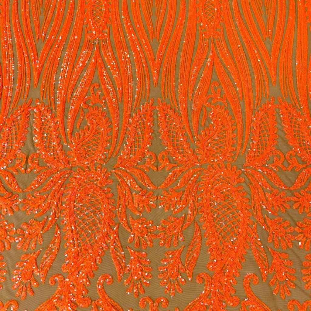 ORANGE - Luxury Shiny Sequin 4-Way Stretch Mesh Fabric – Prom & Evening Dress Material By The Yard.