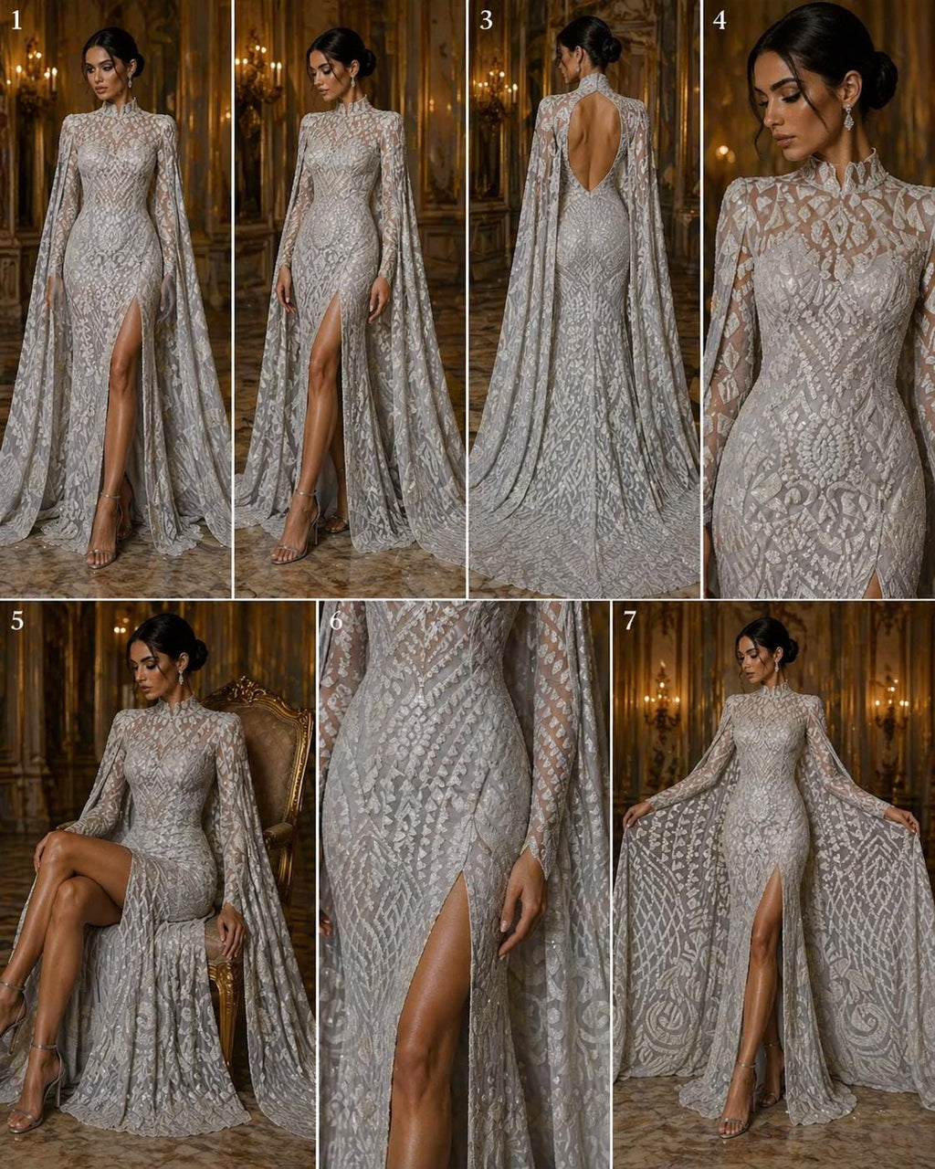 Geometric Design Luxury Shiny Sequin - WHITE - 4 Way Stretch Mesh Fabric – Prom & Evening Dress Material By The Yard.