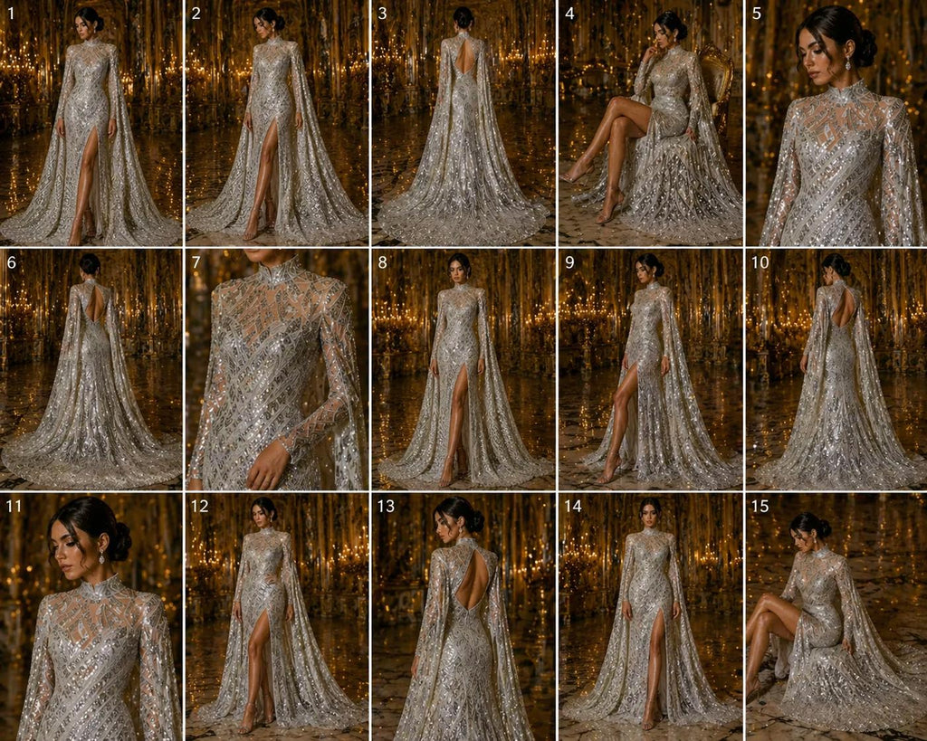 Geometric Design Luxury Shiny Sequin - SILVER - 4 Way Stretch Mesh Fabric – Prom & Evening Dress Material By The Yard.