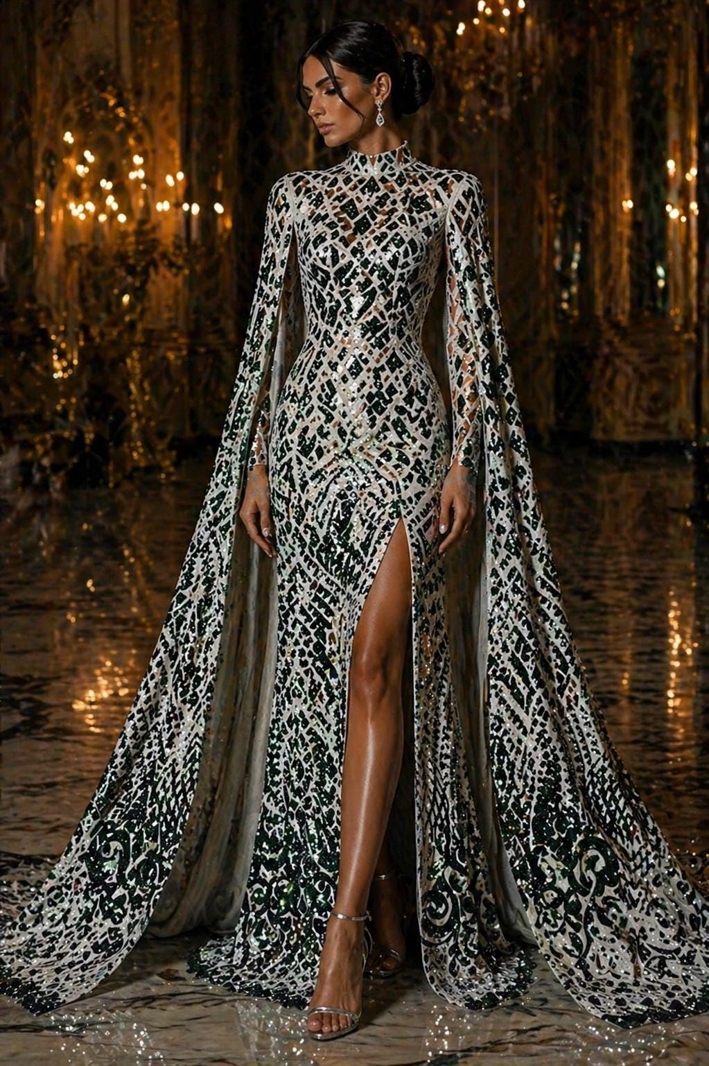 Geometric Design Luxury Shiny Sequin - HUNTER - 4 Way Stretch Mesh Fabric – Prom & Evening Dress Material By The Yard.