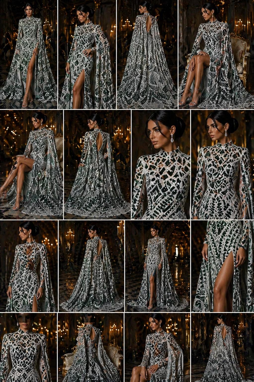 Geometric Design Luxury Shiny Sequin - HUNTER - 4 Way Stretch Mesh Fabric – Prom & Evening Dress Material By The Yard.
