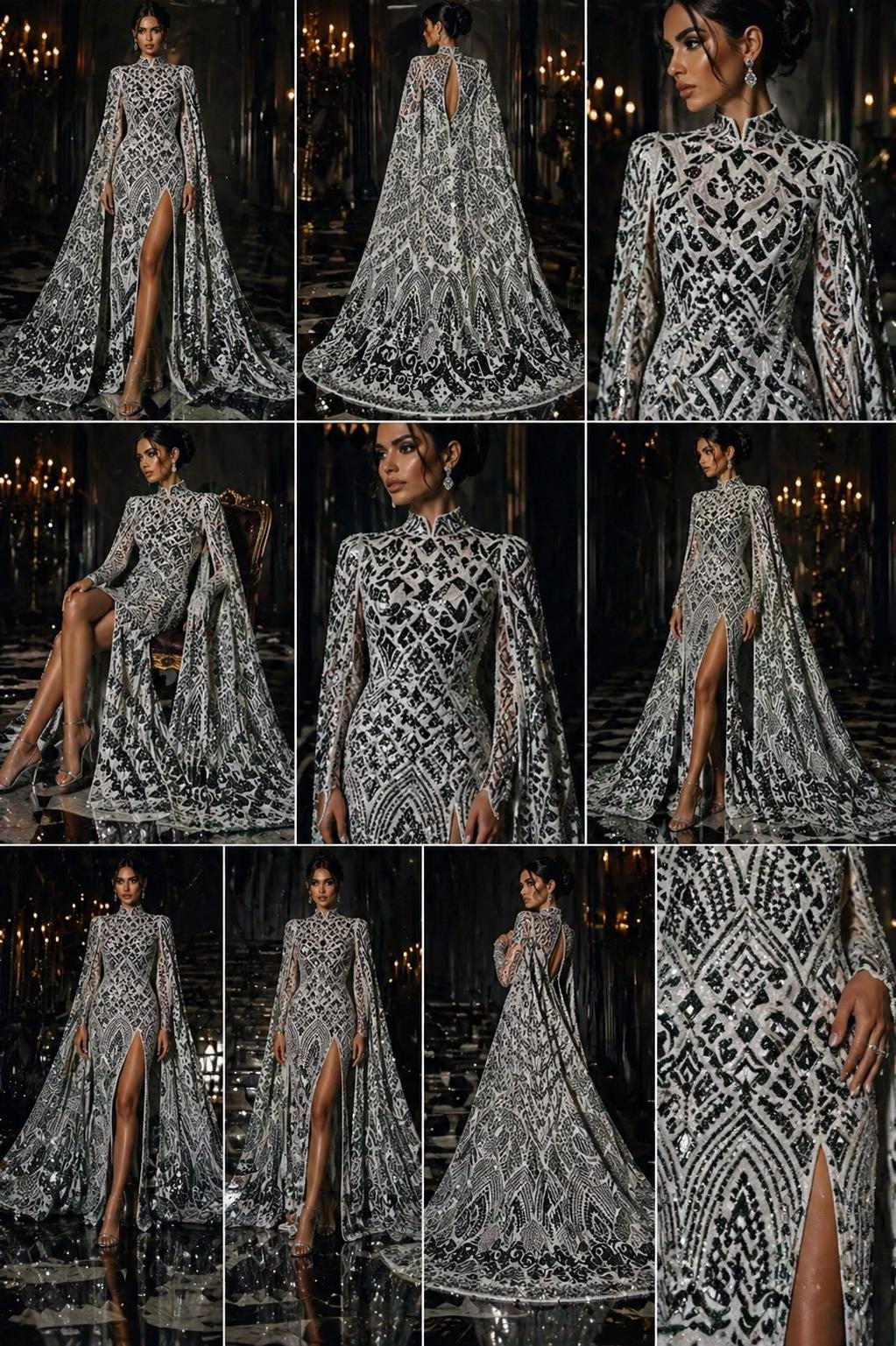 Geometric Design Luxury Shiny Sequin - HUNTER - 4 Way Stretch Mesh Fabric – Prom & Evening Dress Material By The Yard.