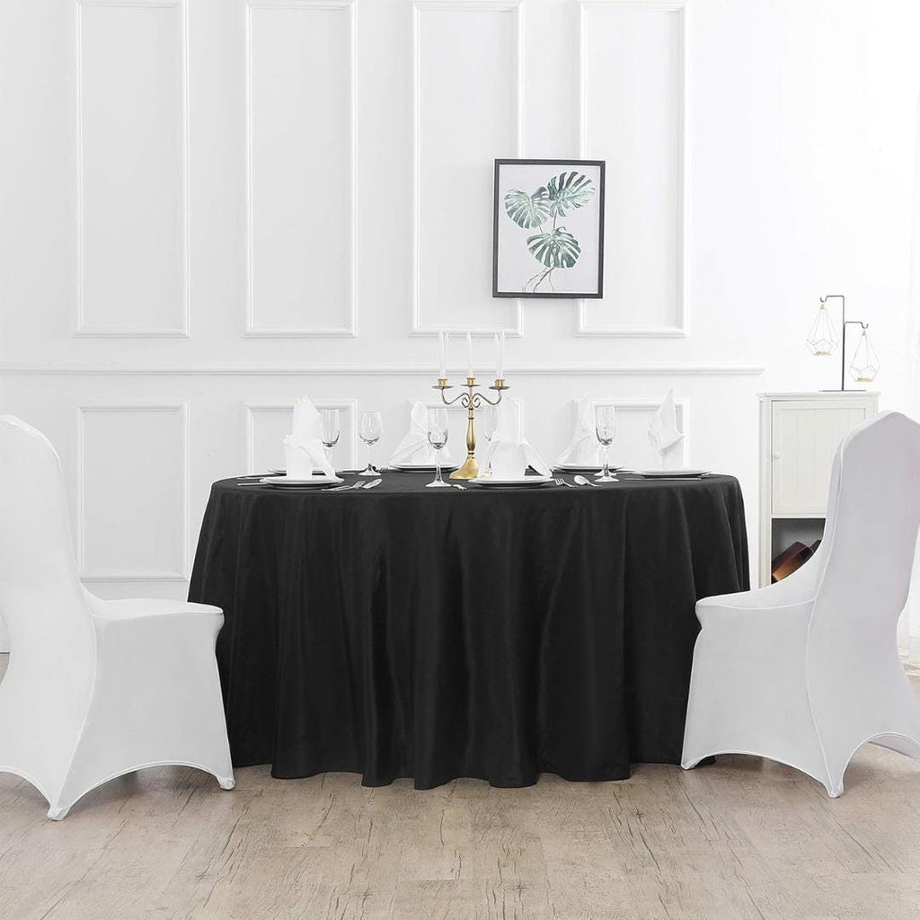 BLACK - 108" Round Polyester Poplin Washable Tablecloth, Stain Wrinkle Resistant Table Cover - Fabric Table Cloth Dinning, Kitchen, Party