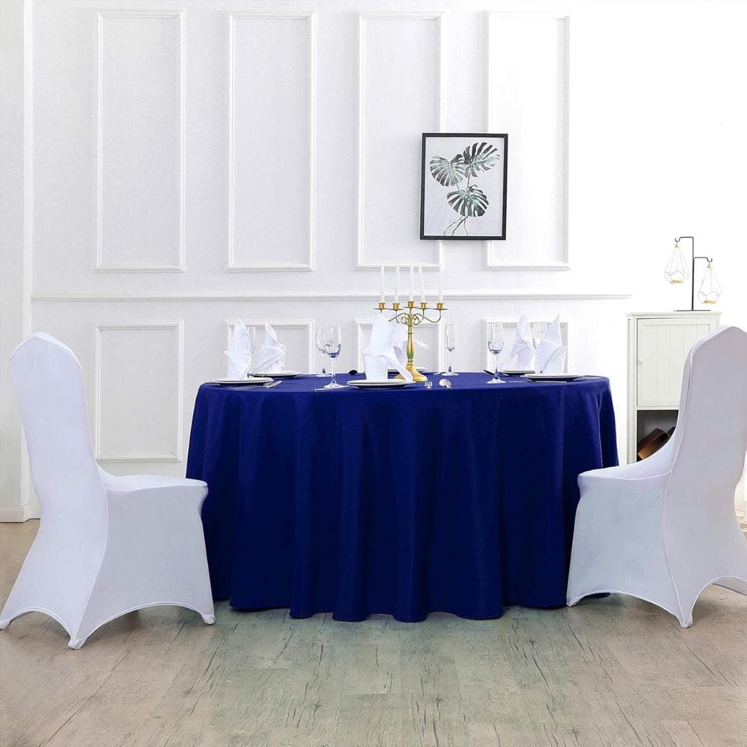 ROYAL - 120" Round Polyester Poplin Washable Tablecloth, Stain Wrinkle Resistant Table Cover - Fabric Table Cloth Dinning, Kitchen, Party