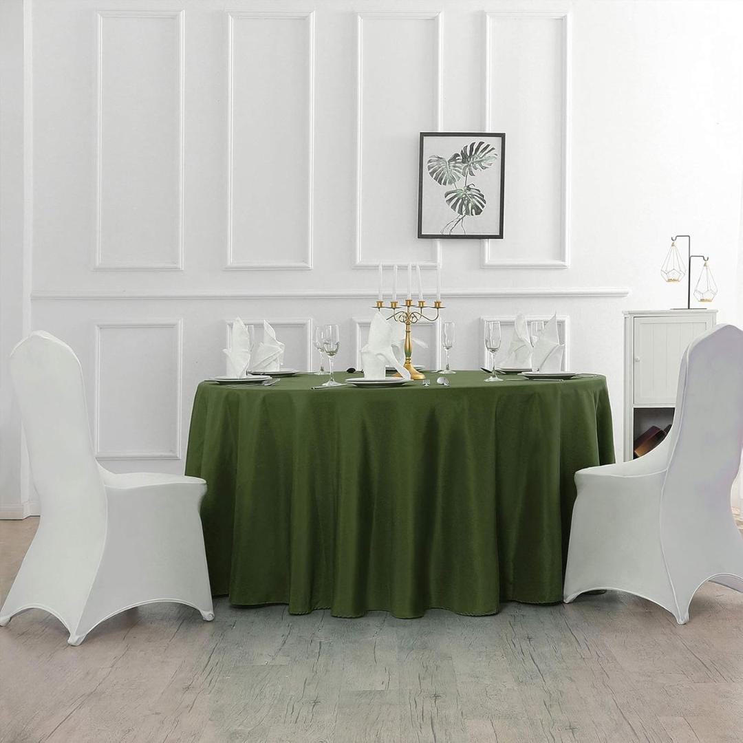 OLIVE - 120" Round Polyester Poplin Washable Tablecloth, Stain Wrinkle Resistant Table Cover - Fabric Table Cloth Dinning, Kitchen, Party