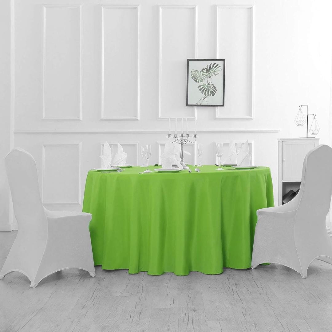 LIME - 120" Round Polyester Poplin Washable Tablecloth, Stain Wrinkle Resistant Table Cover - Fabric Table Cloth Dinning, Kitchen, Party