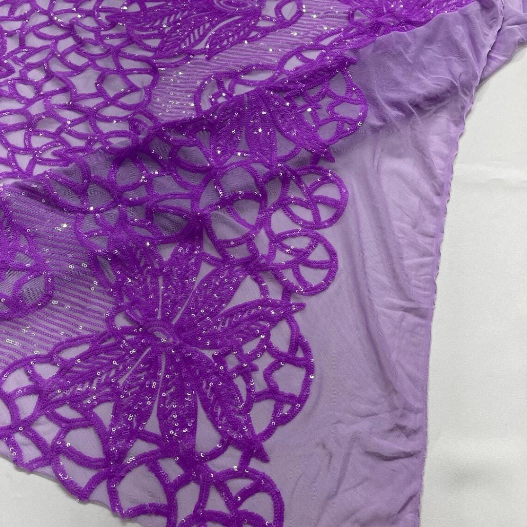 Glossy Design Luxury Shiny Sequin - LILAC - 4 Way Stretch Mesh Fabric – Prom & Evening Dress Material By The Yard.