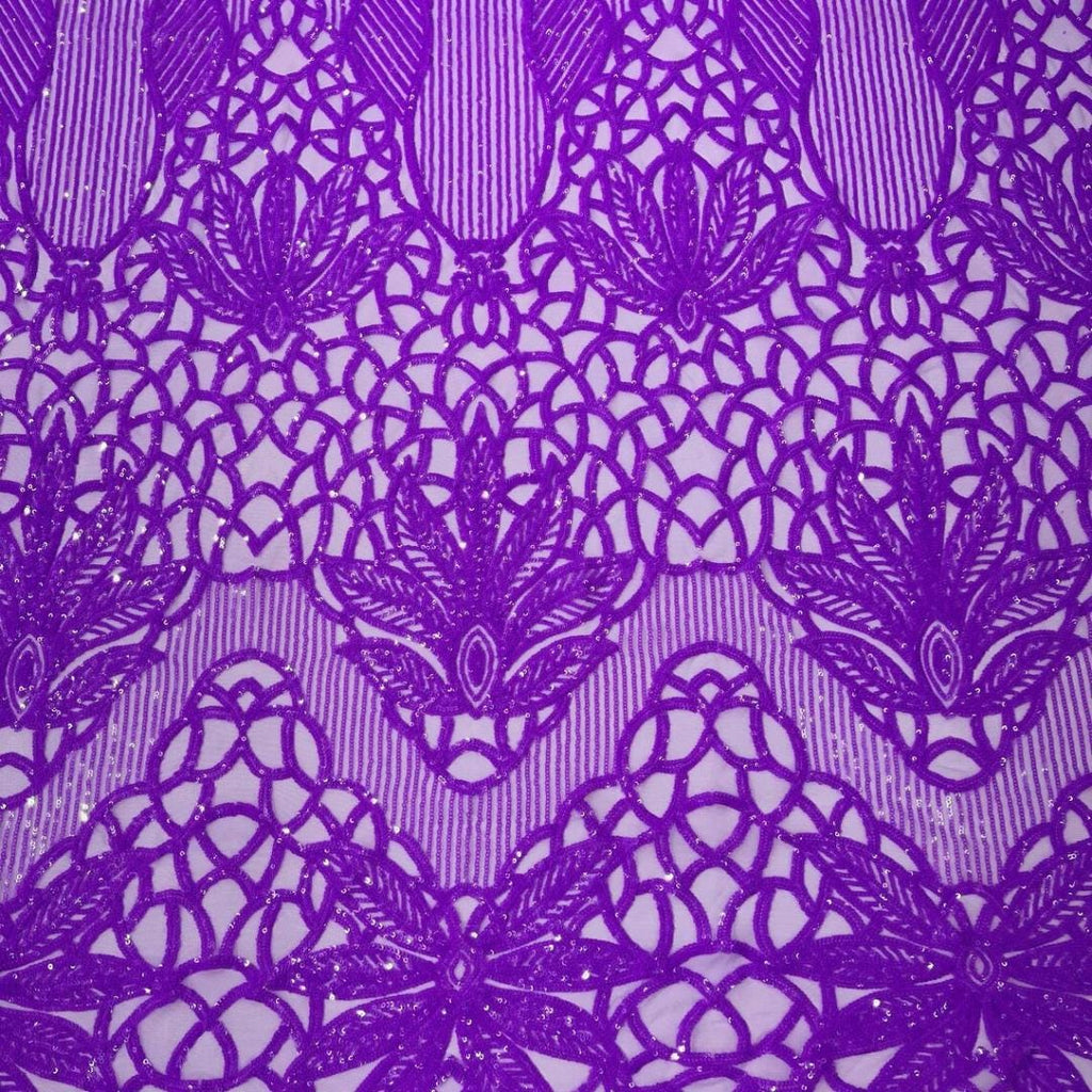 Glossy Design Luxury Shiny Sequin - LILAC - 4 Way Stretch Mesh Fabric – Prom & Evening Dress Material By The Yard.