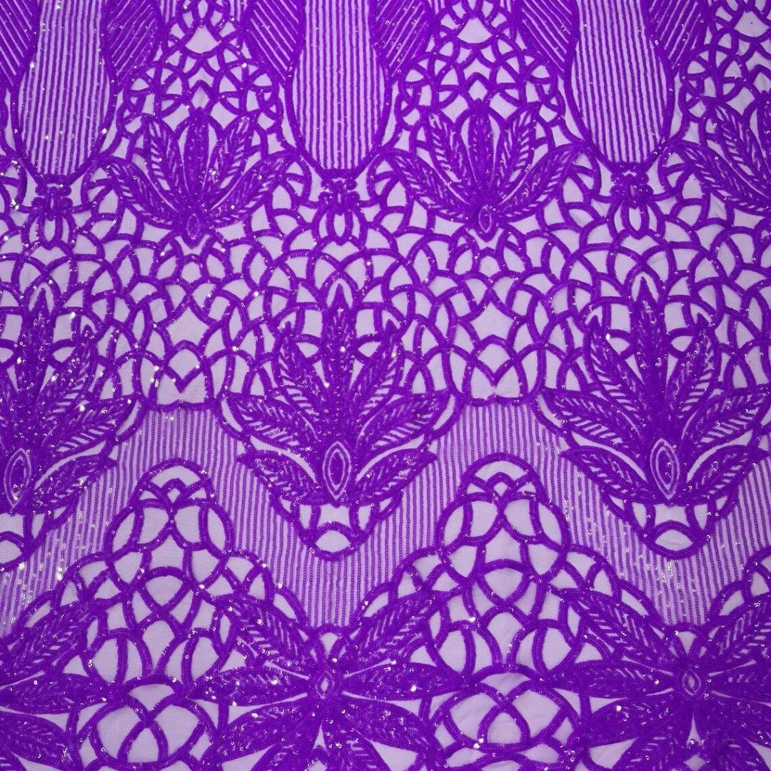 Glossy Design Luxury Shiny Sequin - LILAC - 4 Way Stretch Mesh Fabric – Prom & Evening Dress Material By The Yard.