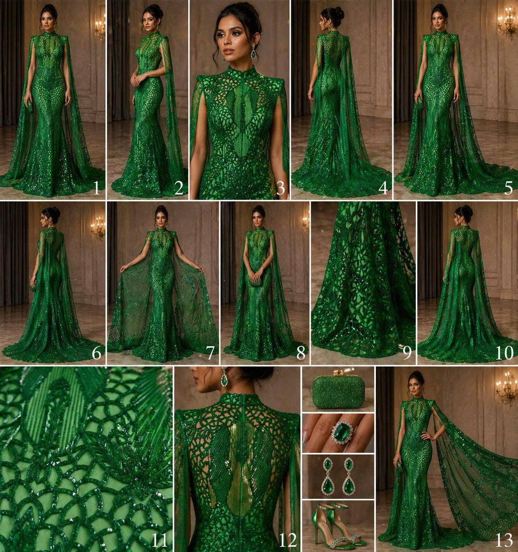 Glossy Design Luxury Shiny Sequin - GREEN - 4 Way Stretch Mesh Fabric – Prom & Evening Dress Material By The Yard.