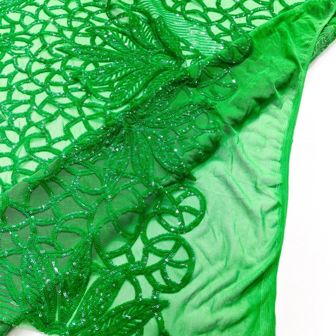 Glossy Design Luxury Shiny Sequin - GREEN - 4 Way Stretch Mesh Fabric – Prom & Evening Dress Material By The Yard.
