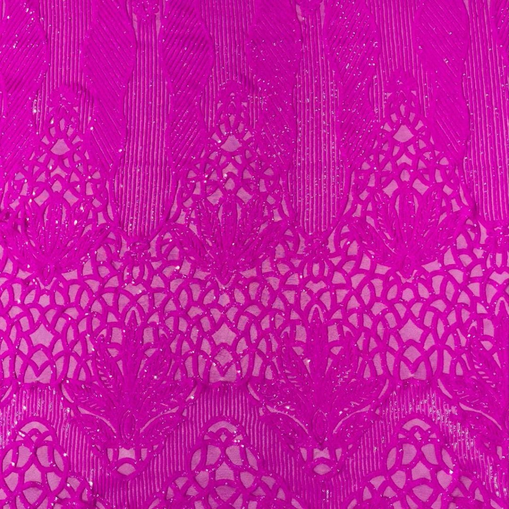 Glossy Design Luxury Shiny Sequin - MAGENTA - 4 Way Stretch Mesh Fabric – Prom & Evening Dress Material By The Yard.