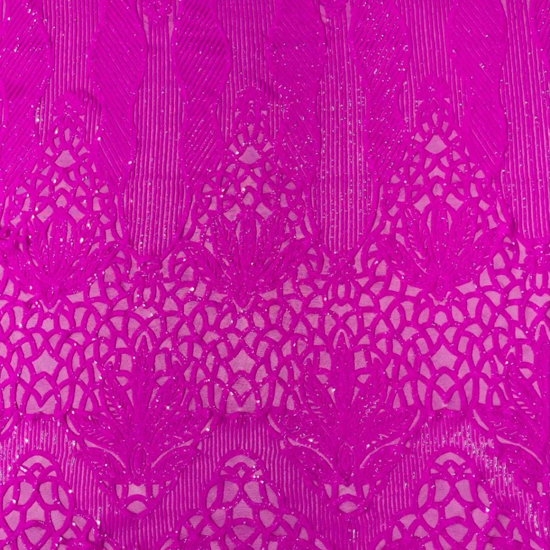 Glossy Design Luxury Shiny Sequin - MAGENTA - 4 Way Stretch Mesh Fabric – Prom & Evening Dress Material By The Yard.