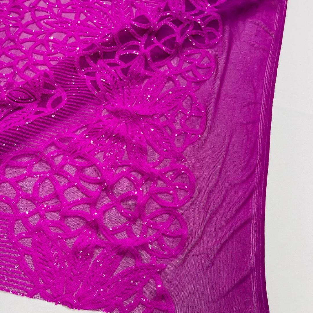 Glossy Design Luxury Shiny Sequin - MAGENTA - 4 Way Stretch Mesh Fabric – Prom & Evening Dress Material By The Yard.