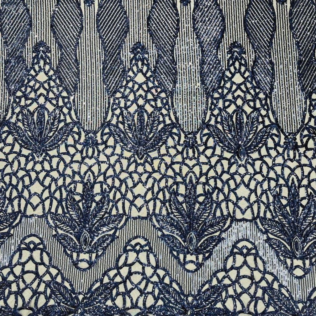 Glossy Design Luxury Shiny Sequin - NAVY - 4 Way Stretch Mesh Fabric – Prom & Evening Dress Material By The Yard.
