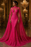 Glossy Design Luxury Shiny Sequin - HOT PINK - 4 Way Stretch Mesh Fabric – Prom & Evening Dress Material By The Yard.