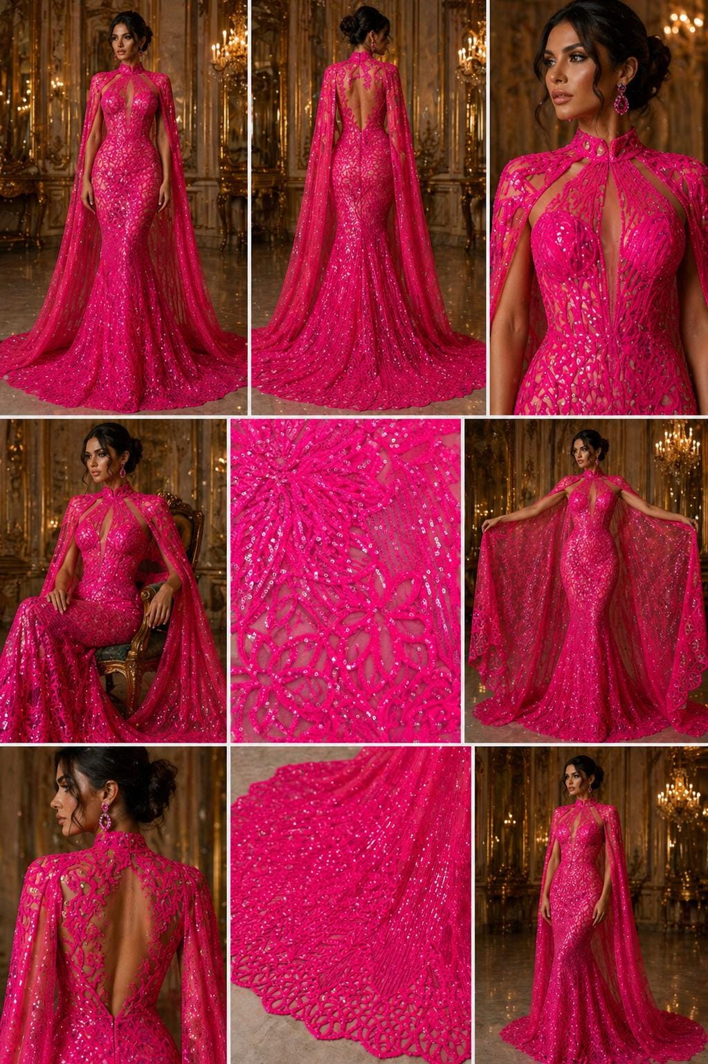 Glossy Design Luxury Shiny Sequin - HOT PINK - 4 Way Stretch Mesh Fabric – Prom & Evening Dress Material By The Yard.