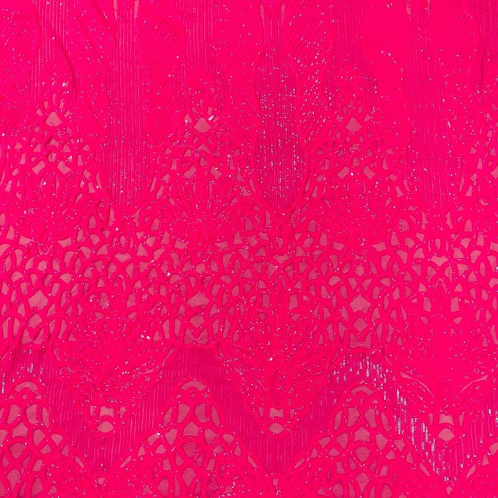 Glossy Design Luxury Shiny Sequin - HOT PINK - 4 Way Stretch Mesh Fabric – Prom & Evening Dress Material By The Yard.