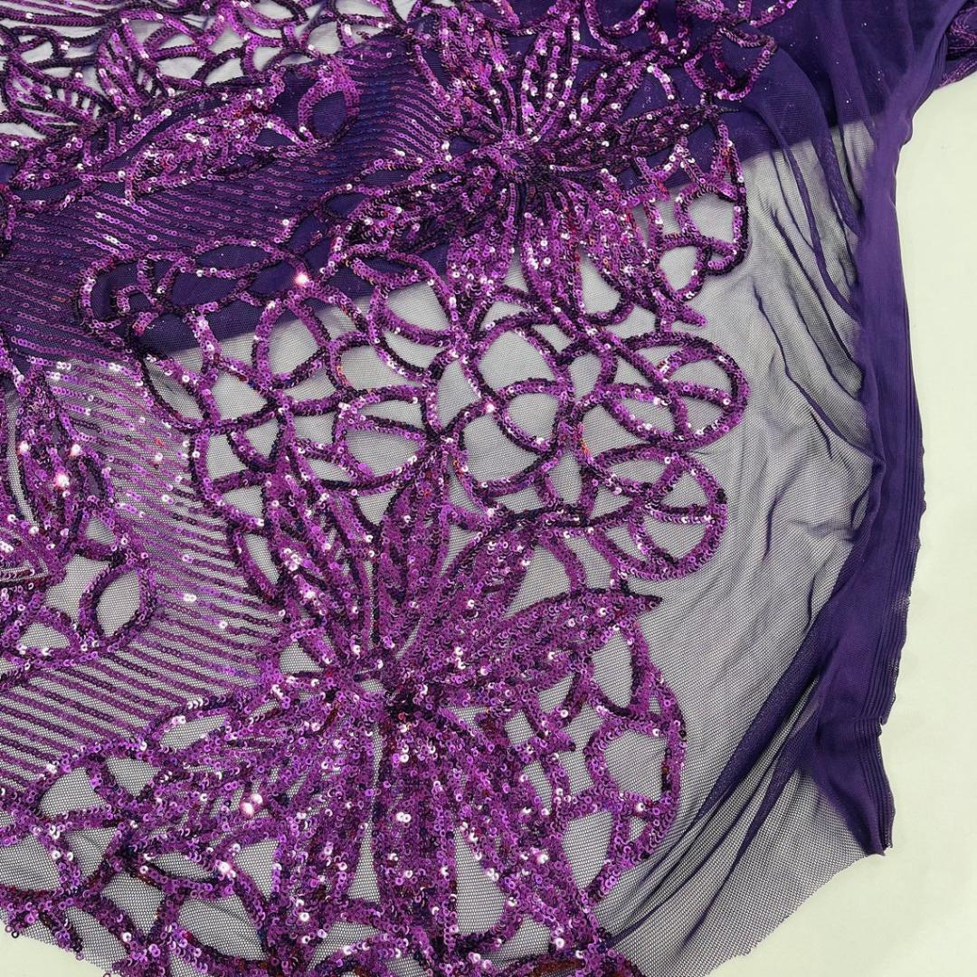 Glossy Design Luxury Shiny Sequin - PURPLE - 4 Way Stretch Mesh Fabric – Prom & Evening Dress Material By The Yard.