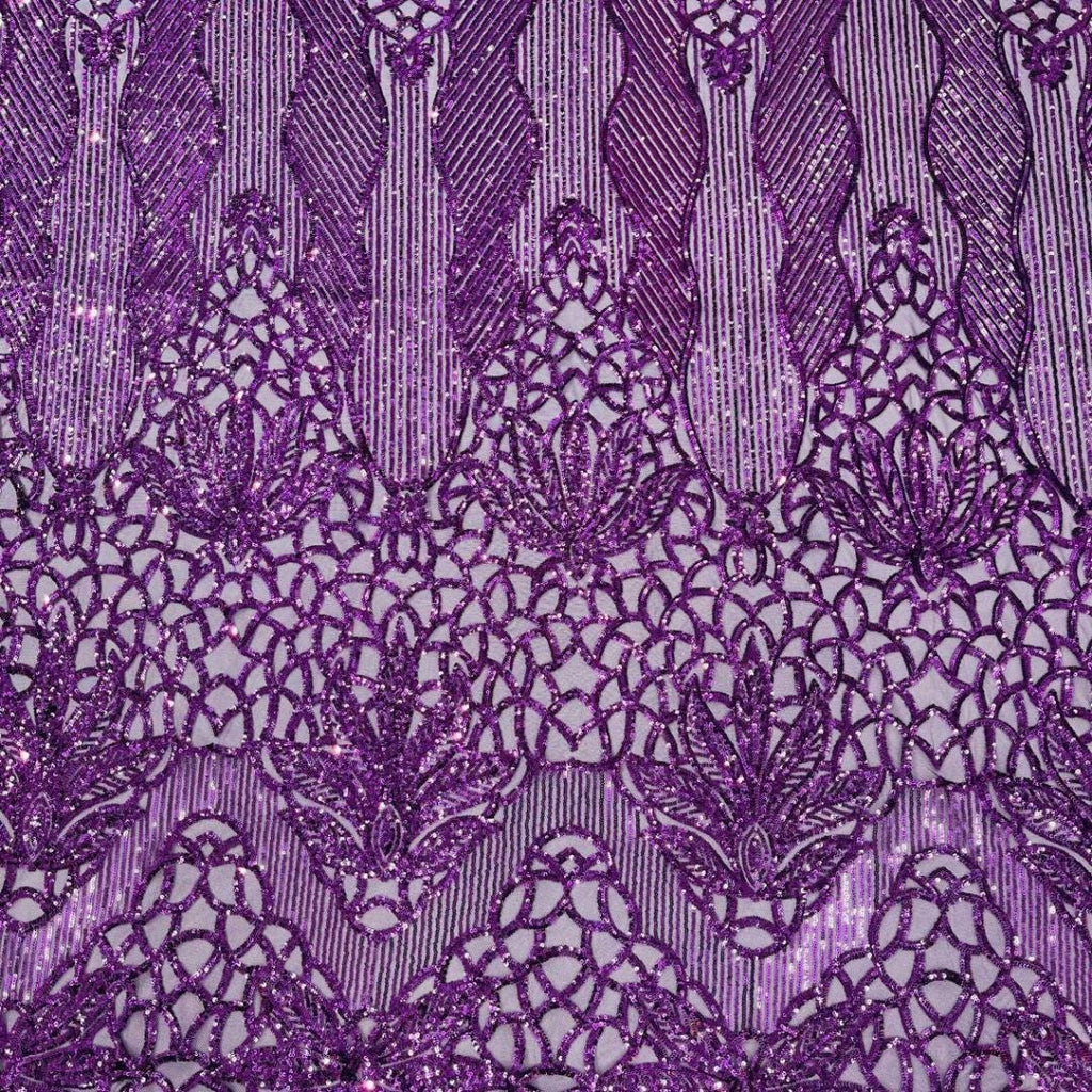 Glossy Design Luxury Shiny Sequin - PURPLE - 4 Way Stretch Mesh Fabric – Prom & Evening Dress Material By The Yard.