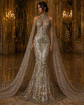 Glossy Design Luxury Shiny Sequin - GOLD - 4 Way Stretch Mesh Fabric – Prom & Evening Dress Material By The Yard.