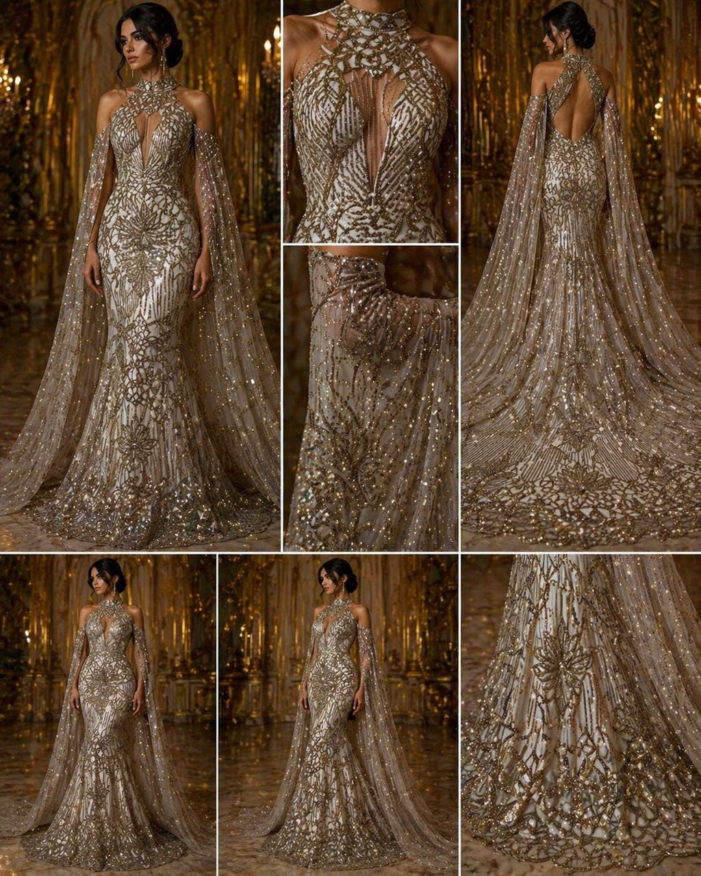 Glossy Design Luxury Shiny Sequin - GOLD - 4 Way Stretch Mesh Fabric – Prom & Evening Dress Material By The Yard.