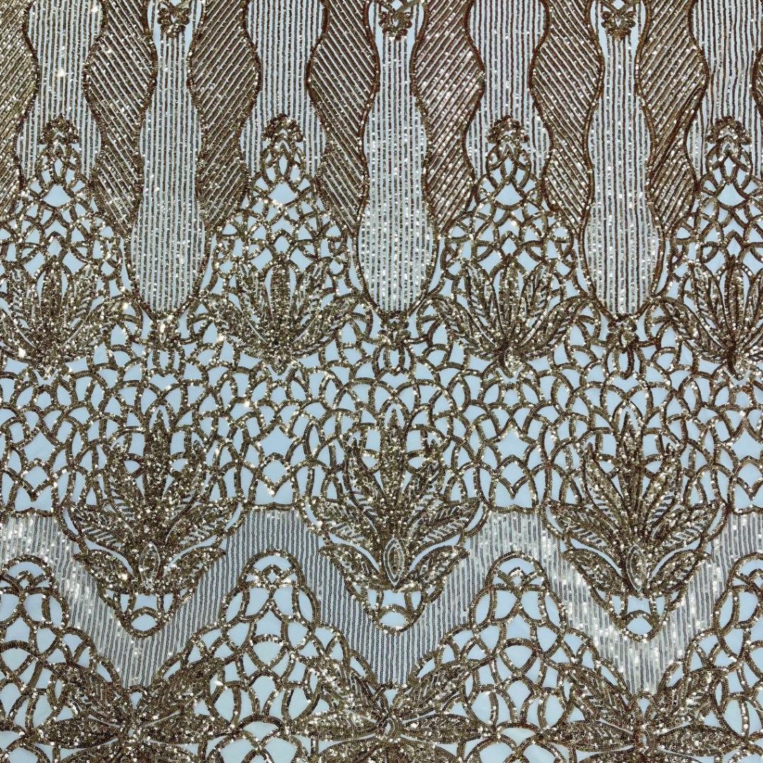Glossy Design Luxury Shiny Sequin - GOLD - 4 Way Stretch Mesh Fabric – Prom & Evening Dress Material By The Yard.