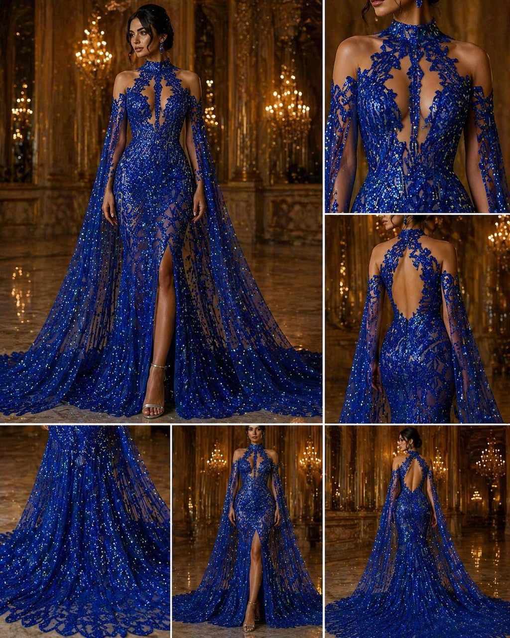 Glossy Design Luxury Shiny Sequin -ROYAL BLUE - 4 Way Stretch Mesh Fabric – Prom & Evening Dress Material By The Yard.