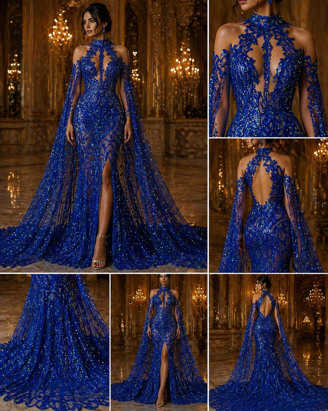 Glossy Design Luxury Shiny Sequin -ROYAL BLUE - 4 Way Stretch Mesh Fabric – Prom & Evening Dress Material By The Yard.