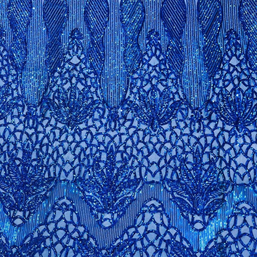 Glossy Design Luxury Shiny Sequin -ROYAL BLUE - 4 Way Stretch Mesh Fabric – Prom & Evening Dress Material By The Yard.