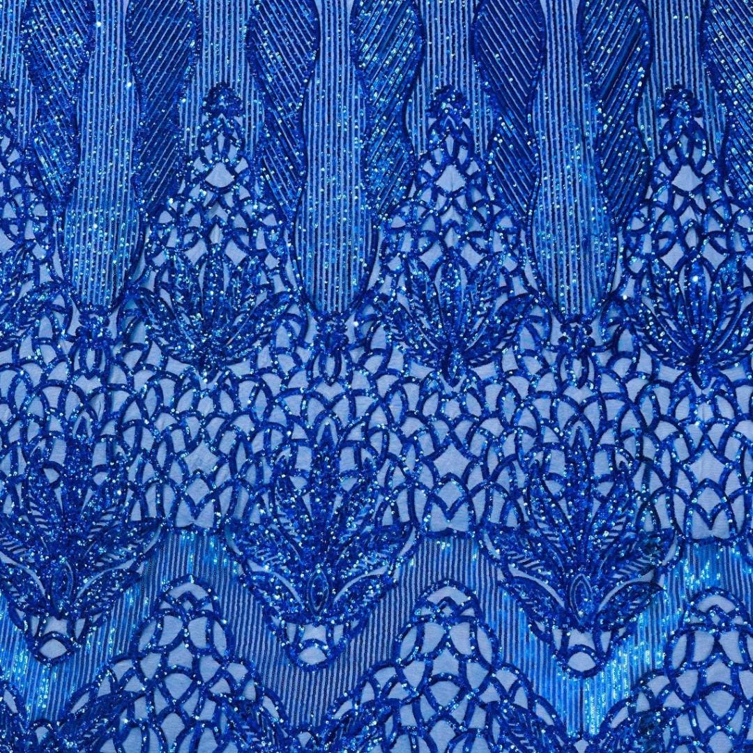 Glossy Design Luxury Shiny Sequin -ROYAL BLUE - 4 Way Stretch Mesh Fabric – Prom & Evening Dress Material By The Yard.