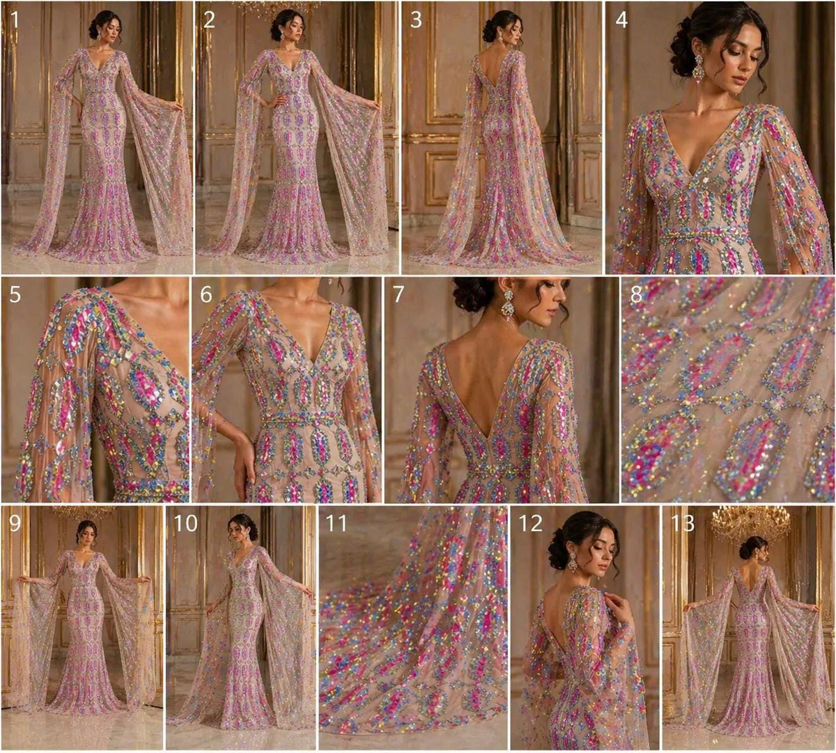 Jewel Design Iridescent Luxury Multi Color Sequin - CandyPink/Silver - 4 Way Stretch Mesh Fabric –Prom & Evening Dress Material By The Yard.