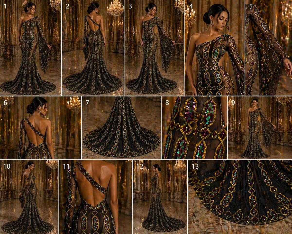 Jewel Design Iridescent Luxury Multi Color Sequin - MossGreen/Pink - 4 Way Stretch Mesh Fabric – Prom & Evening Dress Material By The Yard.