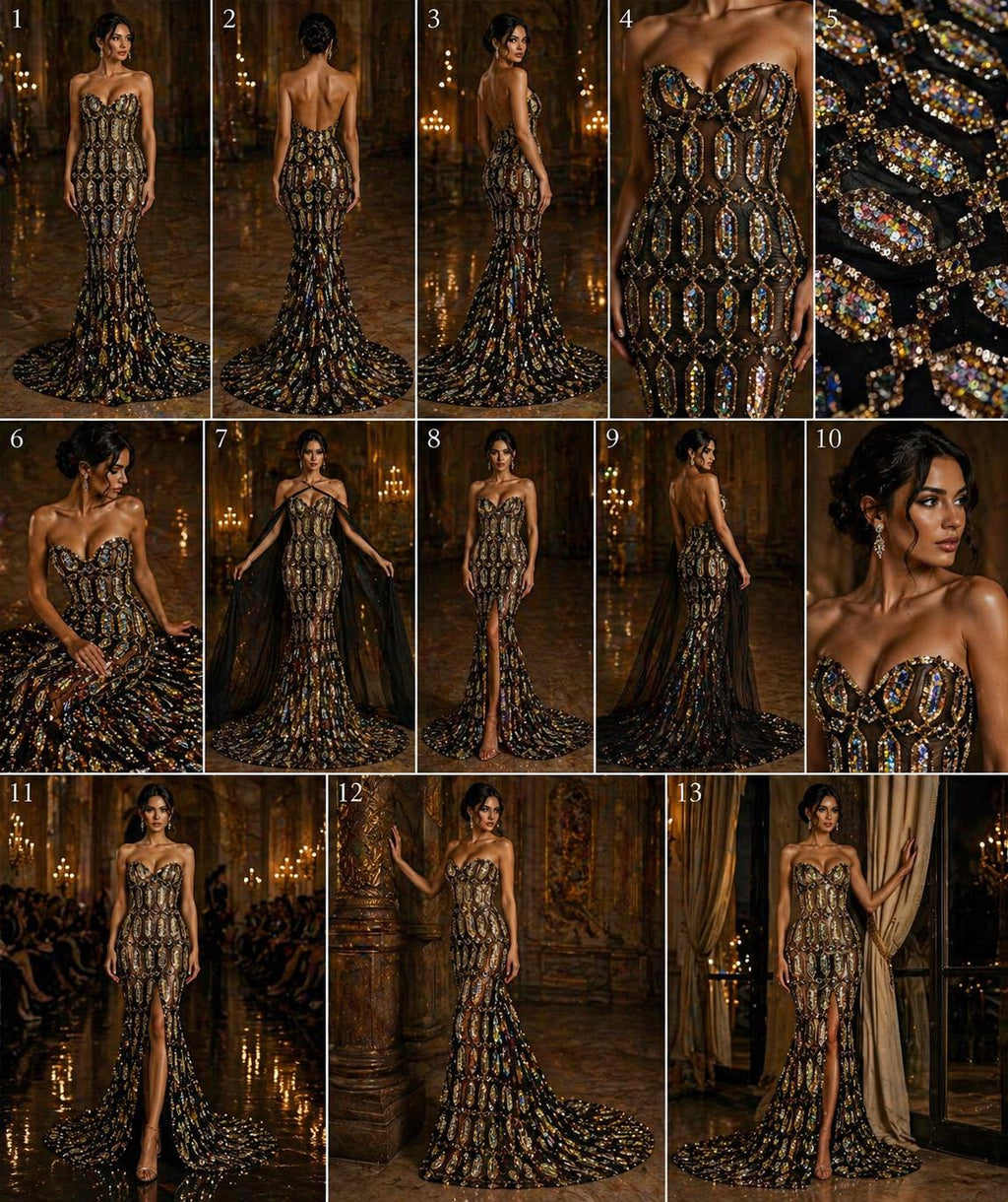 Jewel Design Iridescent Luxury Multi Color Sequin - Gold/Silver -  4 Way Stretch Mesh Fabric – Prom & Evening Dress Material By The Yard.