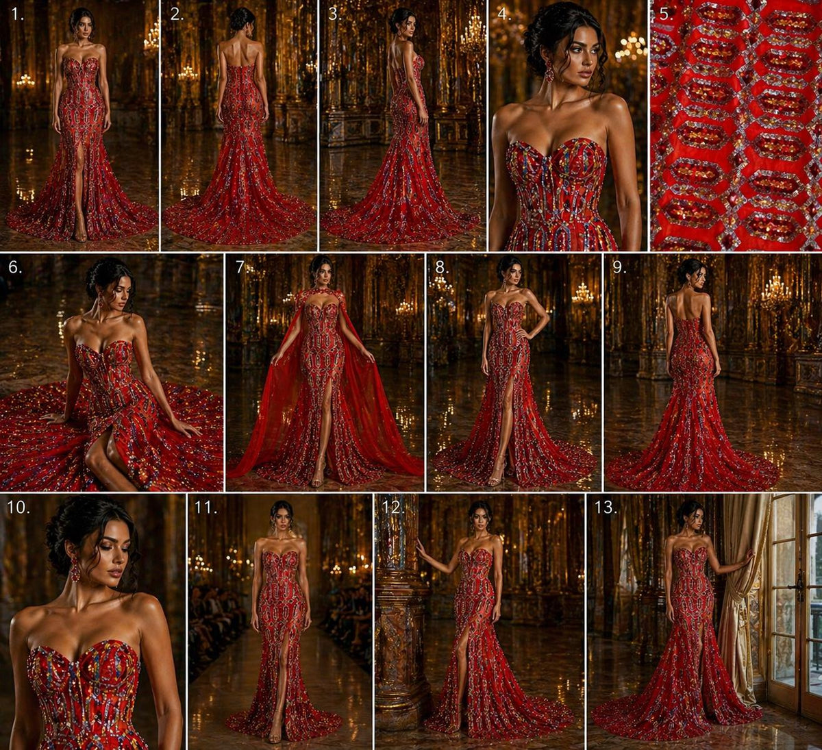Jewel Design Iridescent Luxury Multi Color Sequin - Red/Silver -  4 Way Stretch Mesh Fabric – Prom & Evening Dress Material By The Yard.