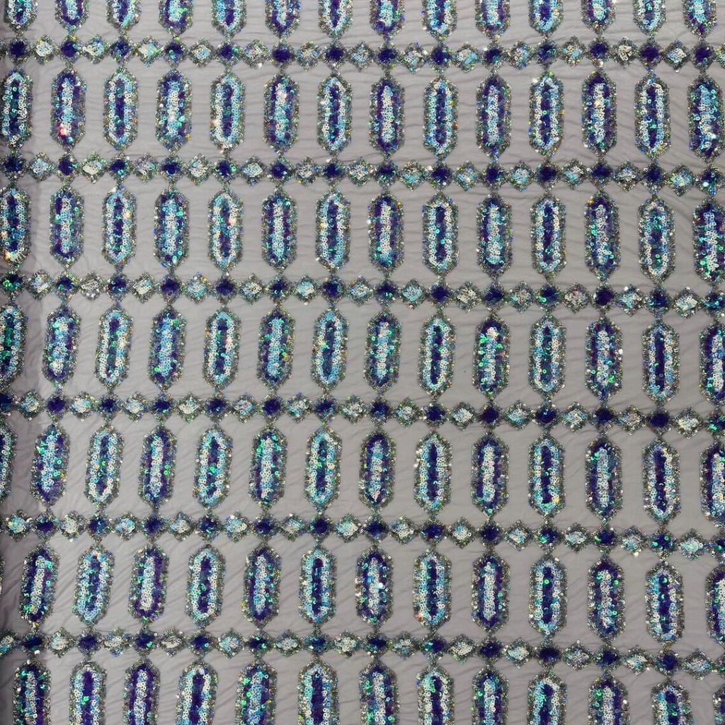 Jewel Design Iridescent Luxury Multi Color Sequin - Lilac/Aqua - 4 Way Stretch Mesh Fabric – Prom & Evening Dress Material By The Yard.