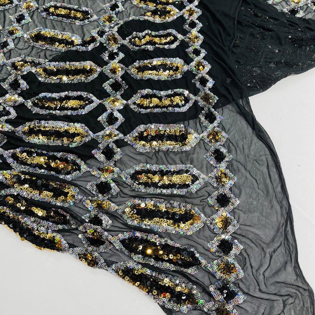 Jewel Design Iridescent Luxury Multi Color Sequin - Olive/Silver - 4 Way Stretch Mesh Fabric – Prom & Evening Dress Material By The Yard.